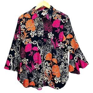 Chico's Women’s Size 2 Black Blouse Floral Design